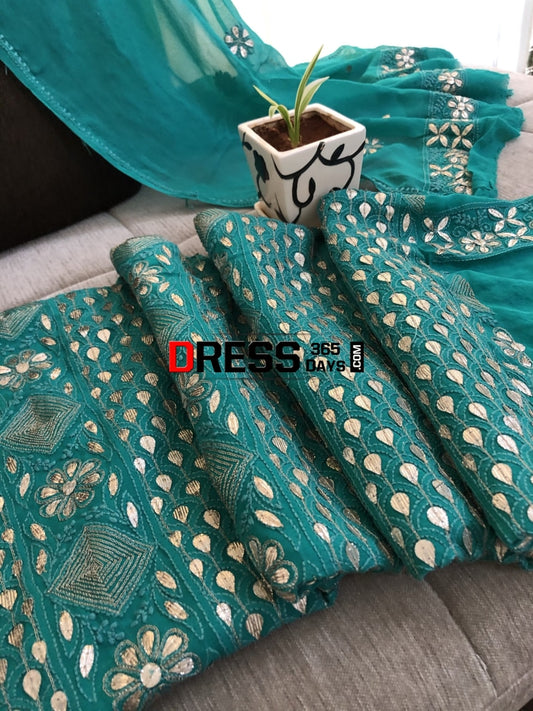 Turquoise Gota Patti Chikankari Suit Suits