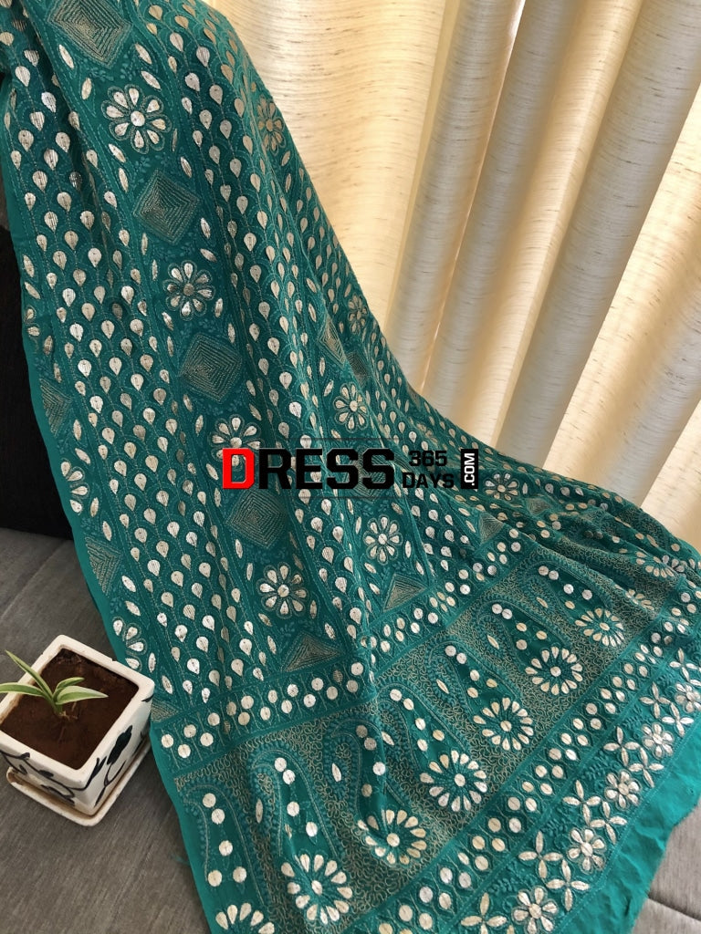 Turquoise Gota Patti Chikankari Suit Suits