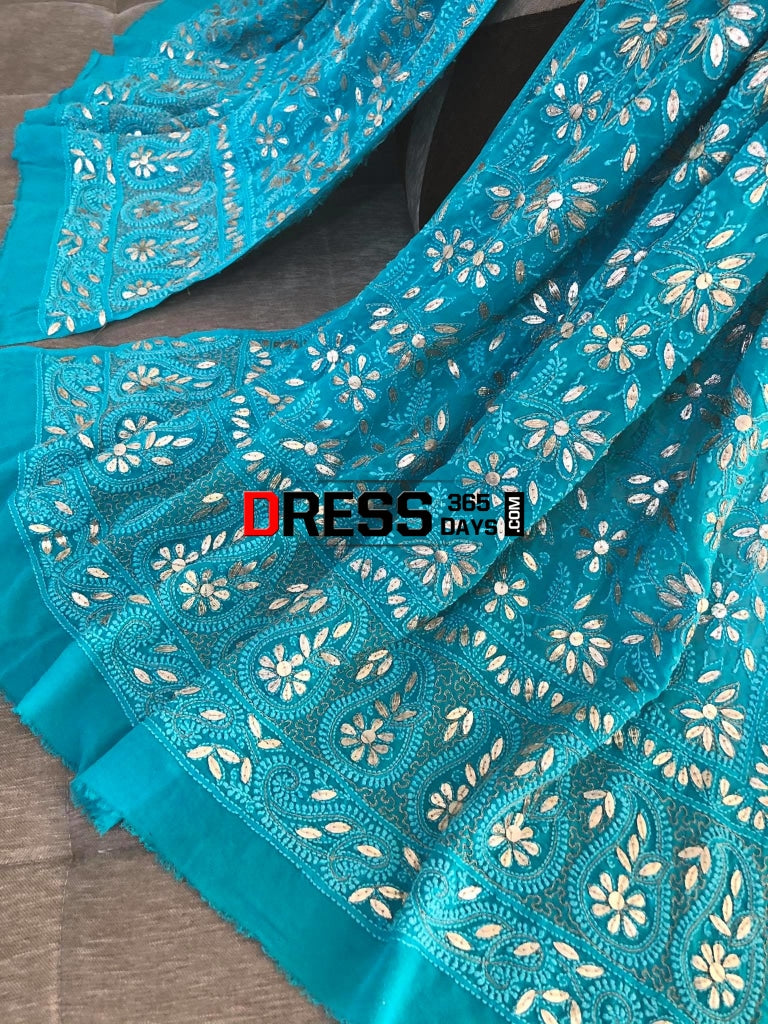 Turquoise Green Gota Patti Chikankari Dupatta