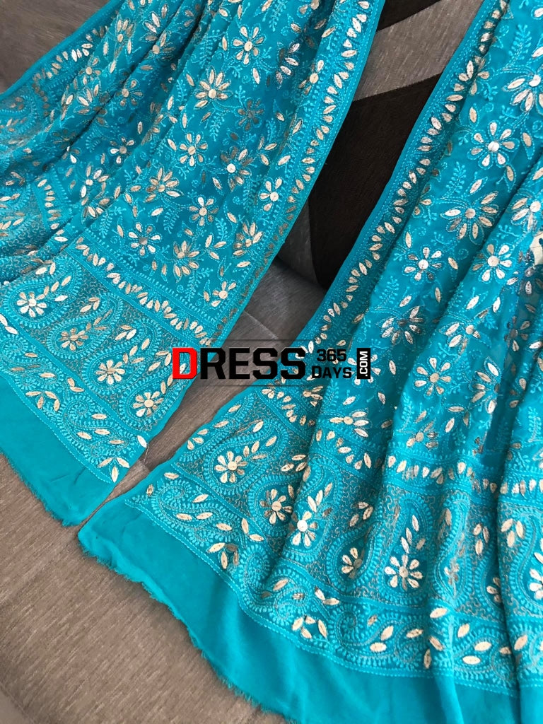 Turquoise Green Gota Patti Chikankari Dupatta