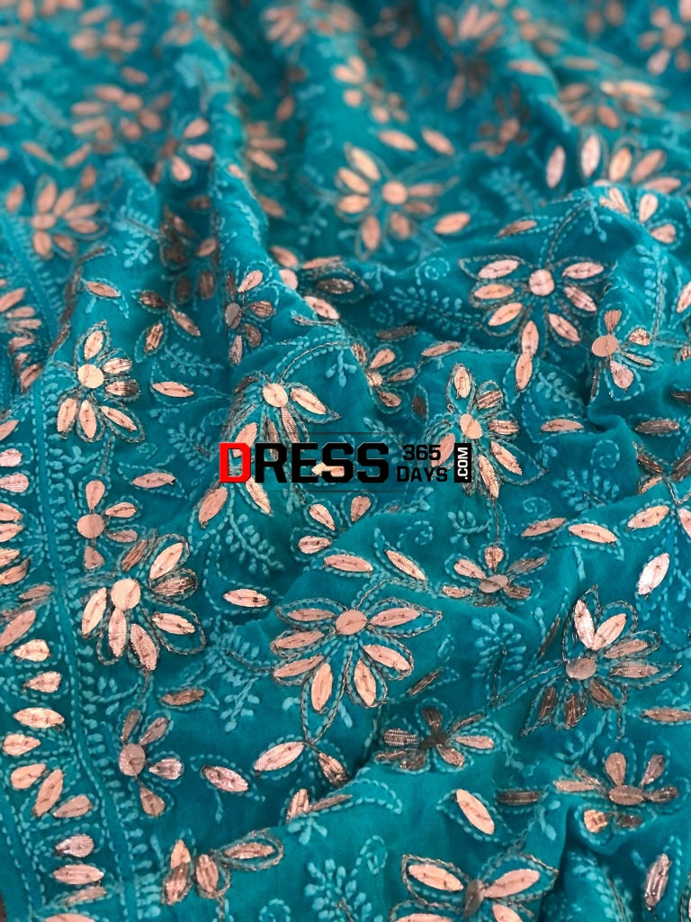 Turquoise Green Gota Patti Chikankari Dupatta