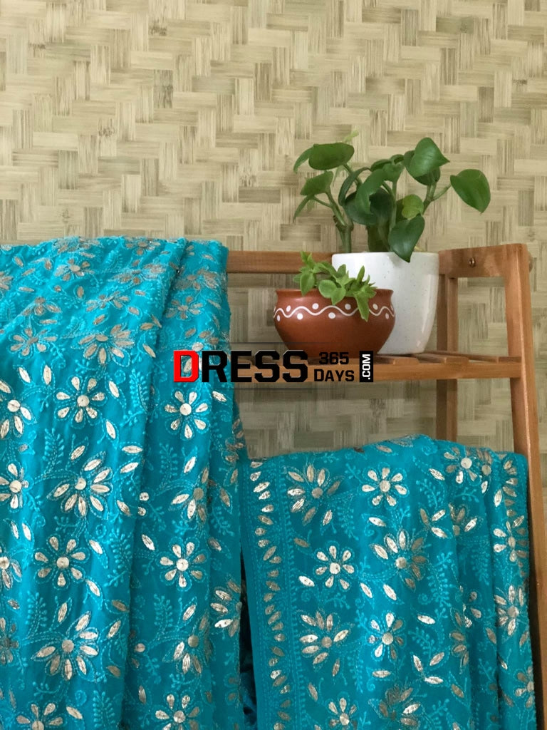 Turquoise Green Gota Patti Chikankari Dupatta