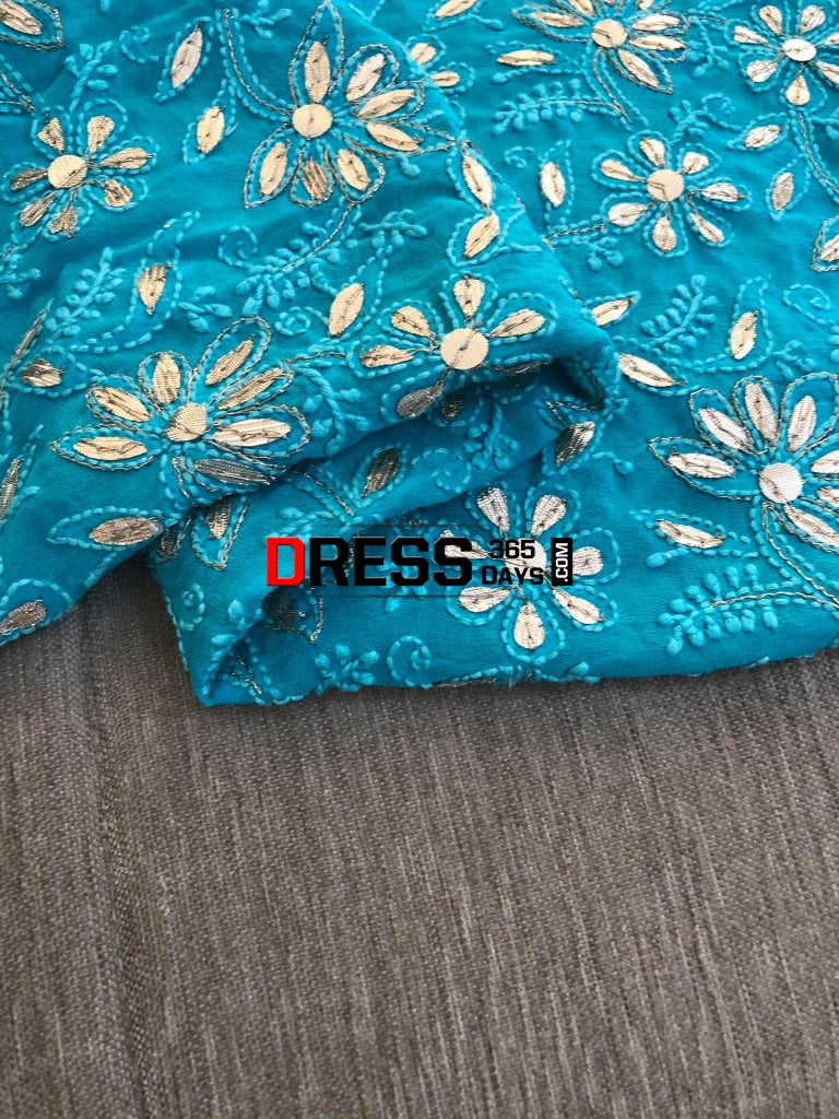 Turquoise Green Gota Patti Chikankari Dupatta