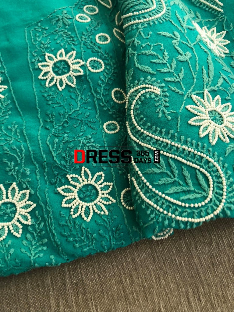 Turquoise Green Pearl Chikankari Suit Suits