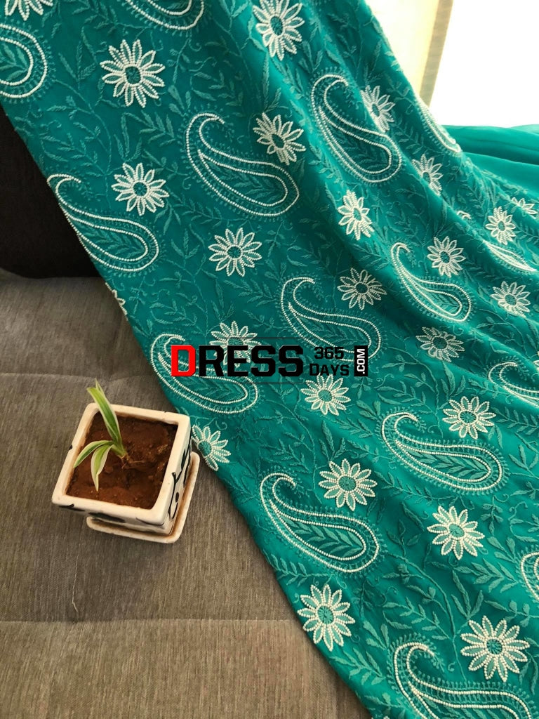 Turquoise Green Pearl Chikankari Suit Suits