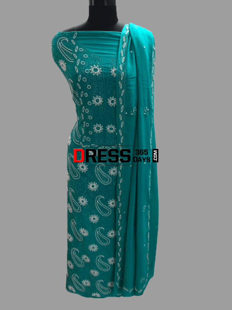 Turquoise Green Pearl Chikankari Suit Suits
