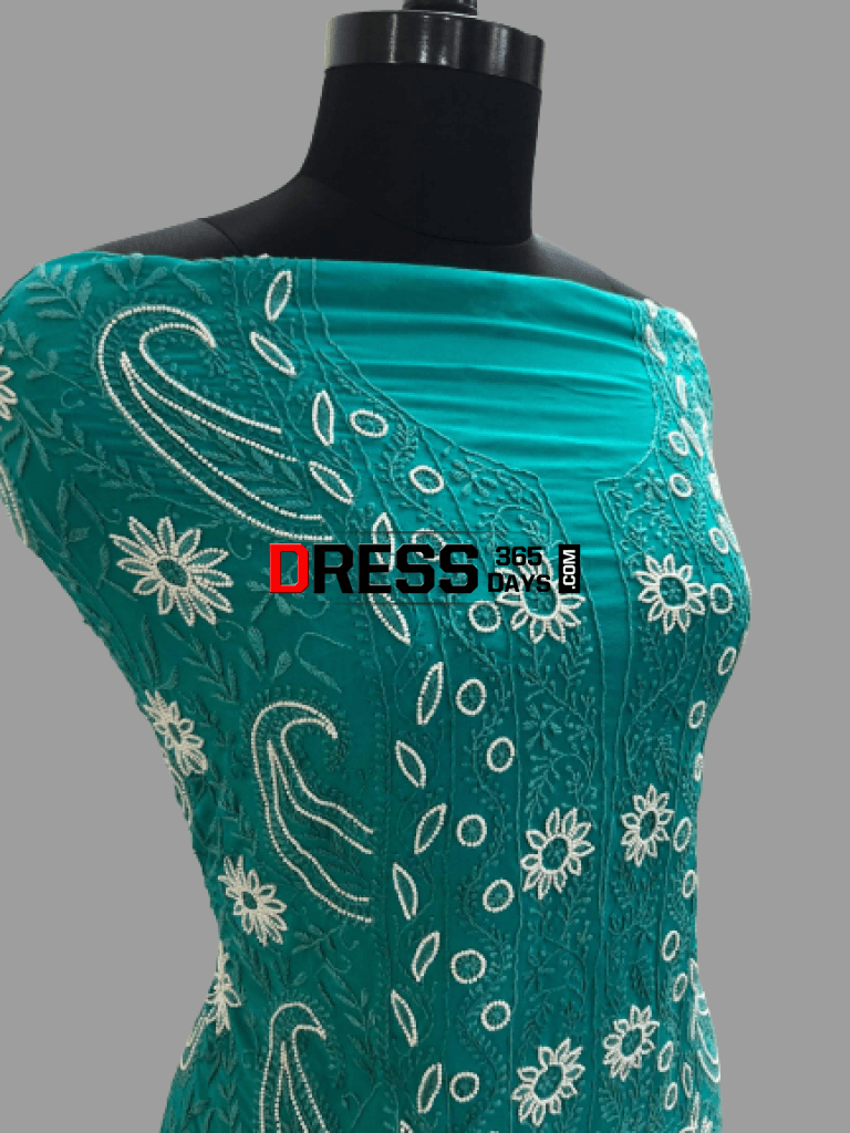 Turquoise Green Pearl Chikankari Suit Suits