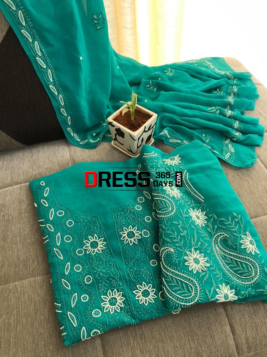 Turquoise Green Pearl Chikankari Suit Suits