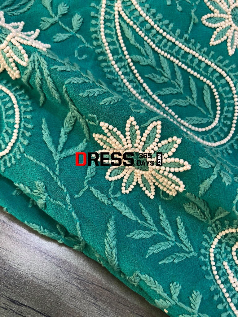 Turquoise Green Pearl Chikankari Suit Suits