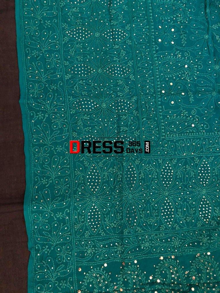 Turquoise Hand Embroidered Mukaish Chikankari Dupatta Suits