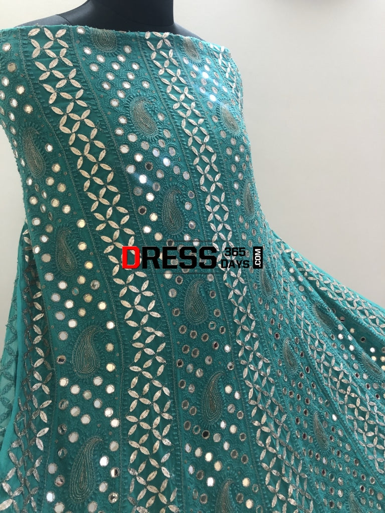 Turquoise Mirror Gota Patti Anarksli Suit Chikankari Anarkali