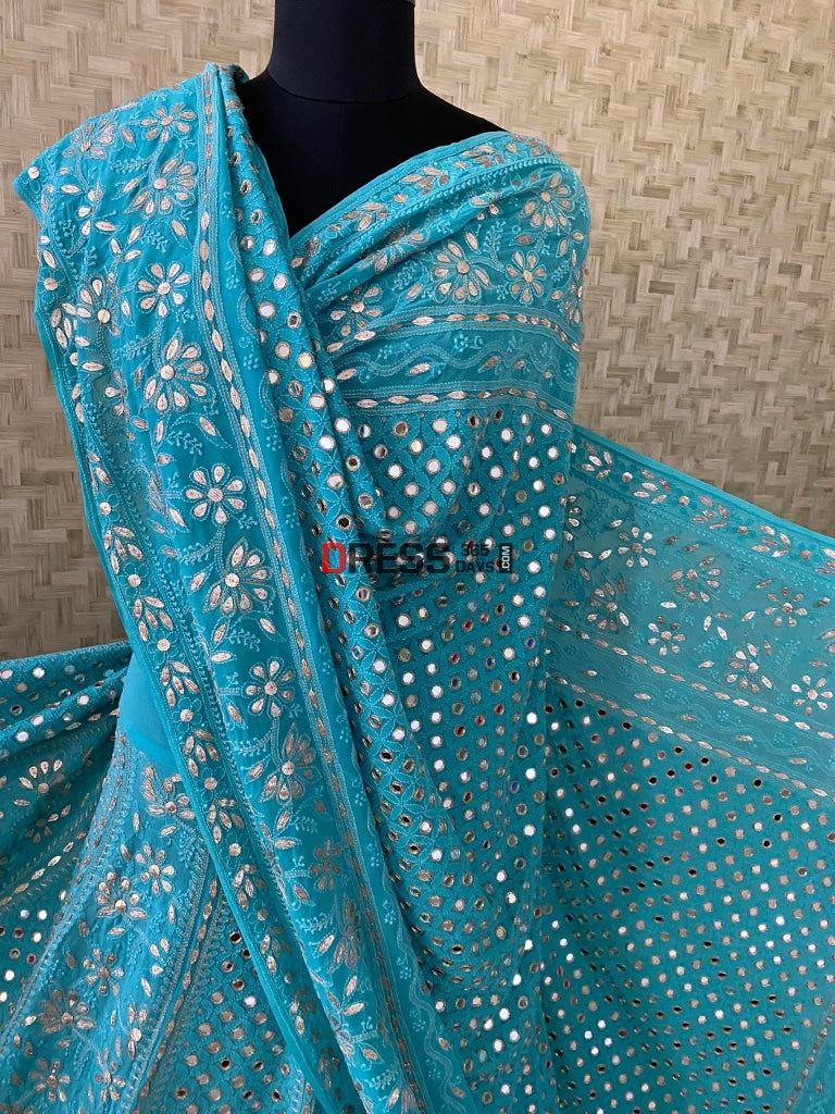 Turquoise Mirror Gota Patti Chikankari Lehenga Set
