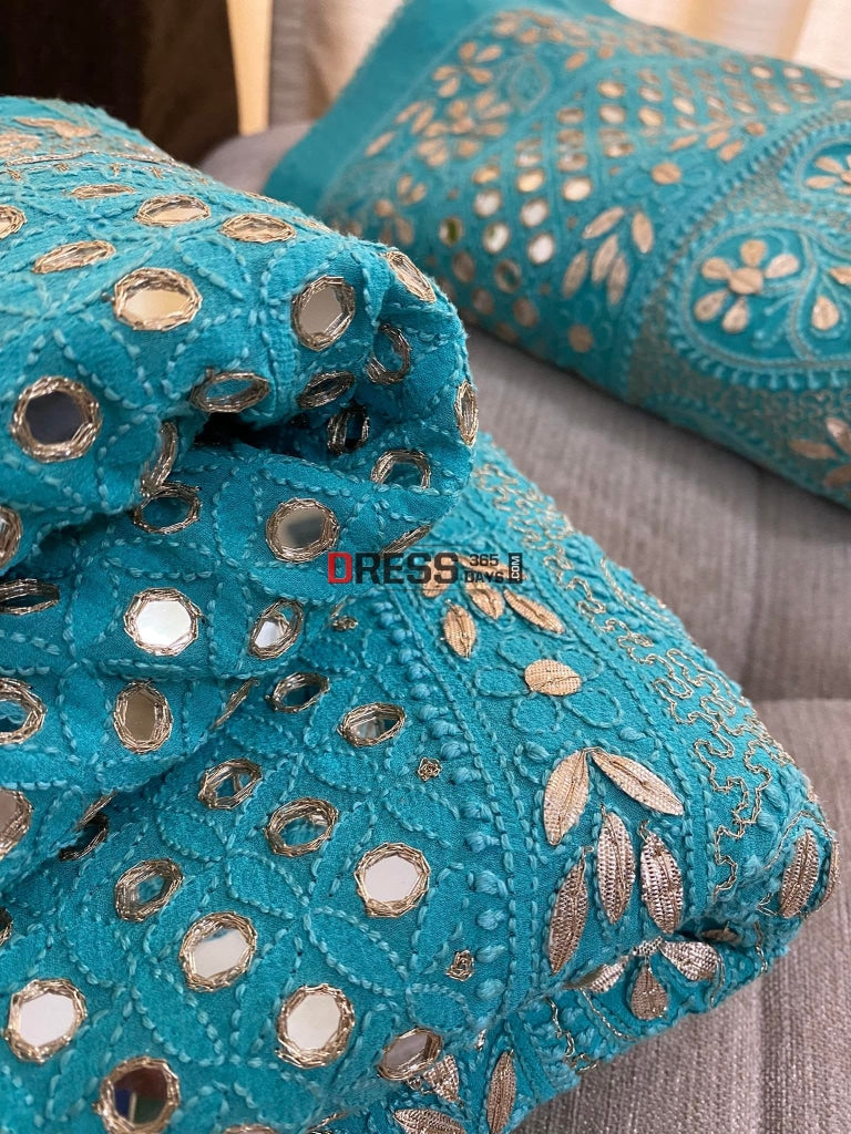 Turquoise Mirror Gota Patti Chikankari Lehenga Set