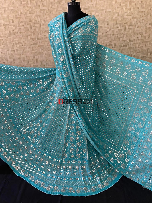 Turquoise Mirror Gota Patti Chikankari Lehenga Set