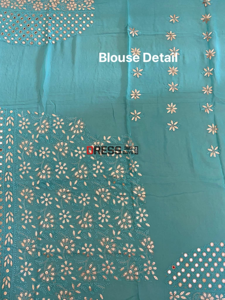 Turquoise Mirror Gota Patti Chikankari Lehenga Set