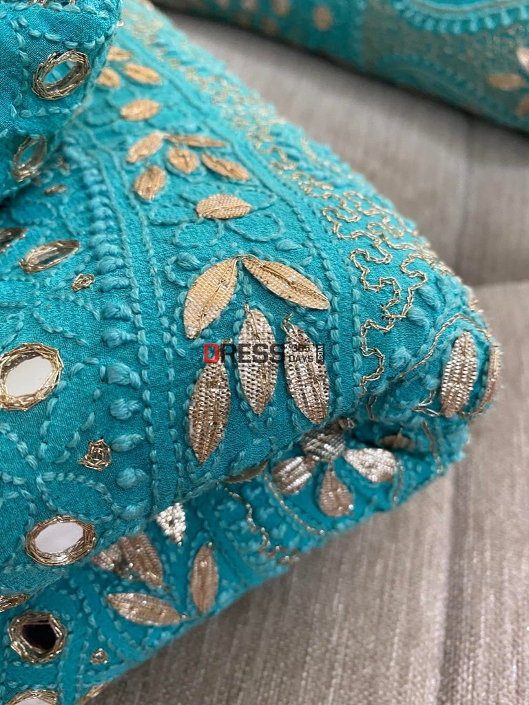 Turquoise Mirror Gota Patti Chikankari Lehenga Set