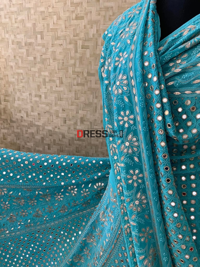 Turquoise Mirror Gota Patti Chikankari Lehenga Set