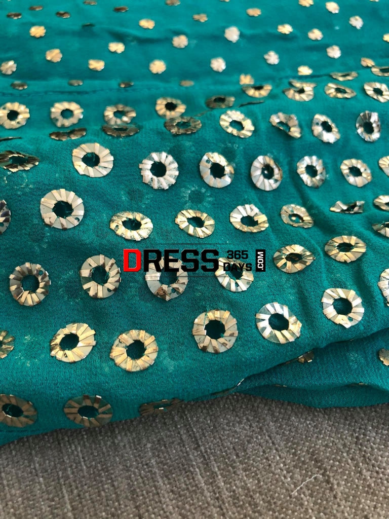 Turquoise Ring Mukaish Anarkali Suit Chikankari