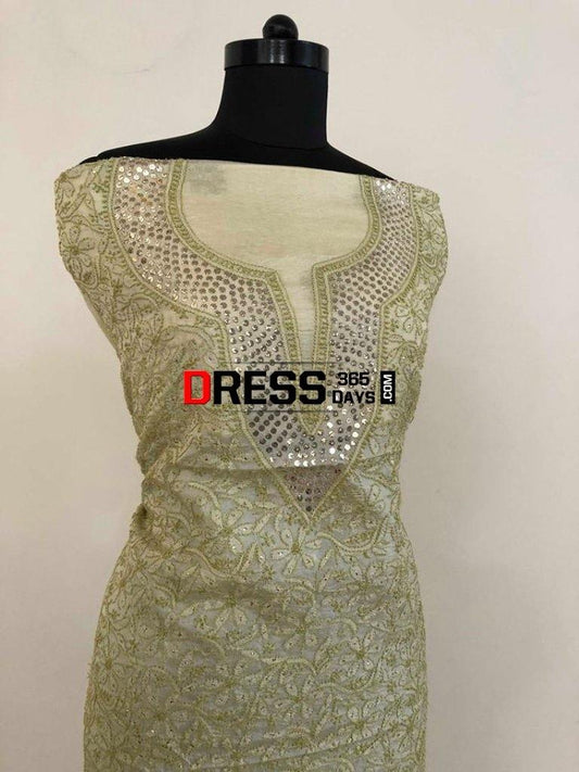 Tusar Silk Chikankari Mukaish Kurti Fabric