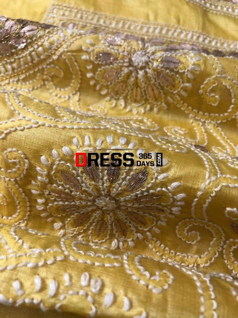 Tussar Silk Chikankari Gota Patti Kurti Fabric