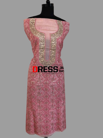 Tussar Silk Gota Patti Chikankari Kurti Fabric - Dress365days