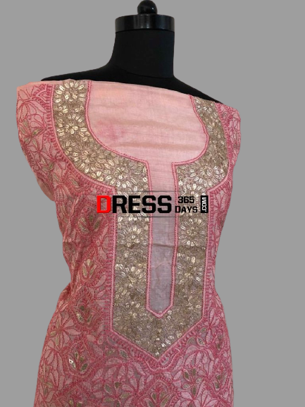 Tussar Silk Gota Patti Chikankari Kurti Fabric - Dress365days