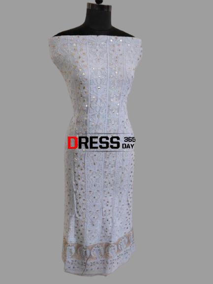 Viscose Georgette Chikankari and Gota Patti Kurti Fabric - Dress365days