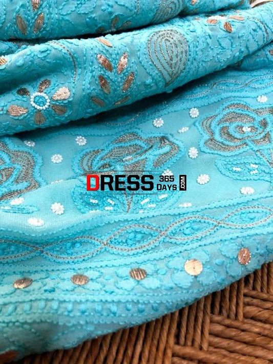 Viscose Georgette Gota Patti And Beads Work Chikankari Suit Suits