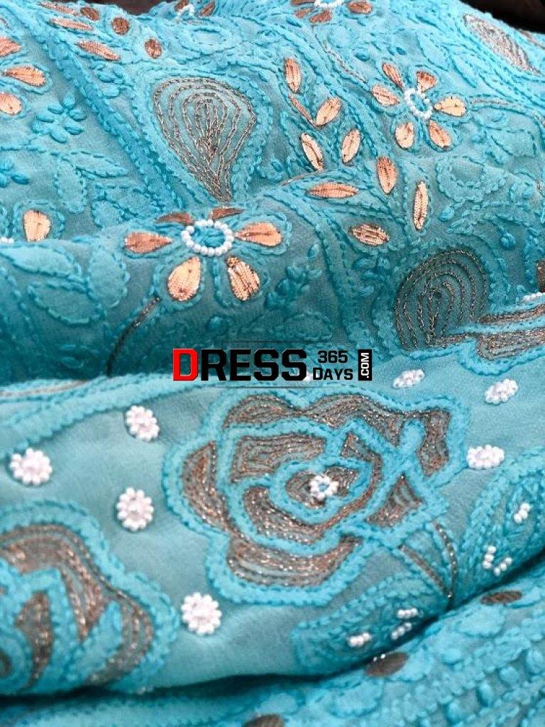Viscose Georgette Gota Patti And Beads Work Chikankari Suit Suits