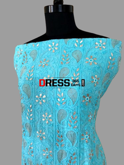 Viscose Georgette Gota Patti and Beads Work Chikankari Suit - Dress365days