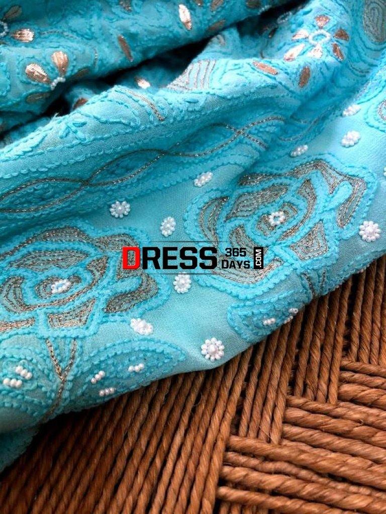 Viscose Georgette Gota Patti And Beads Work Chikankari Suit Suits