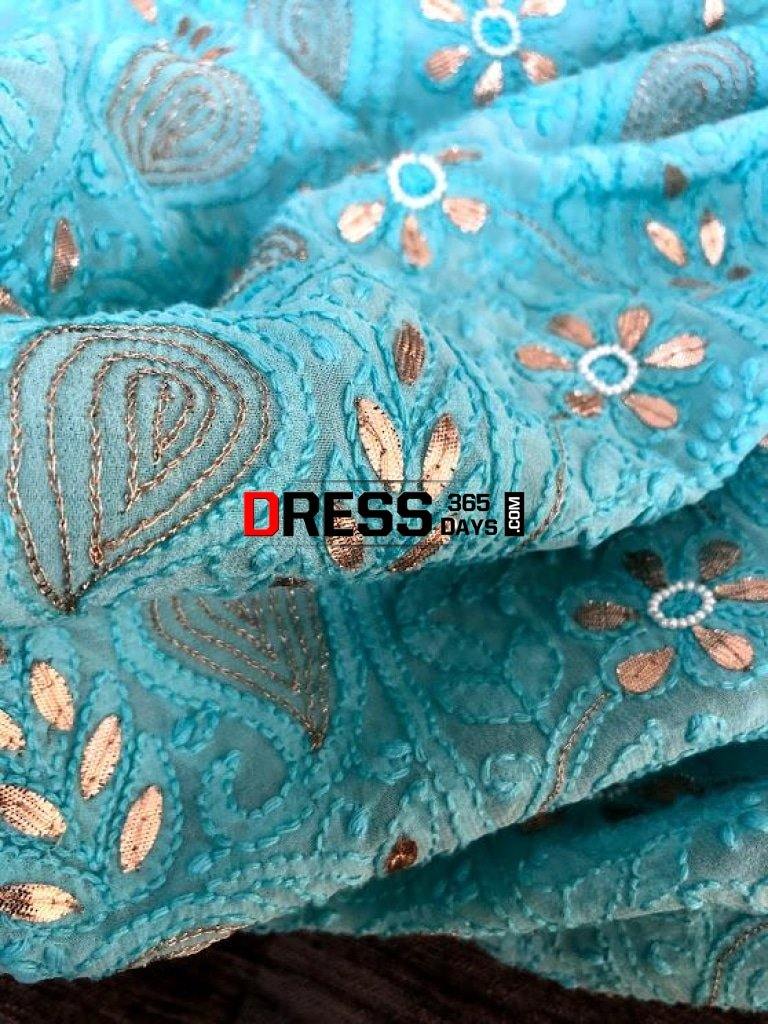 Viscose Georgette Gota Patti And Beads Work Chikankari Suit Suits