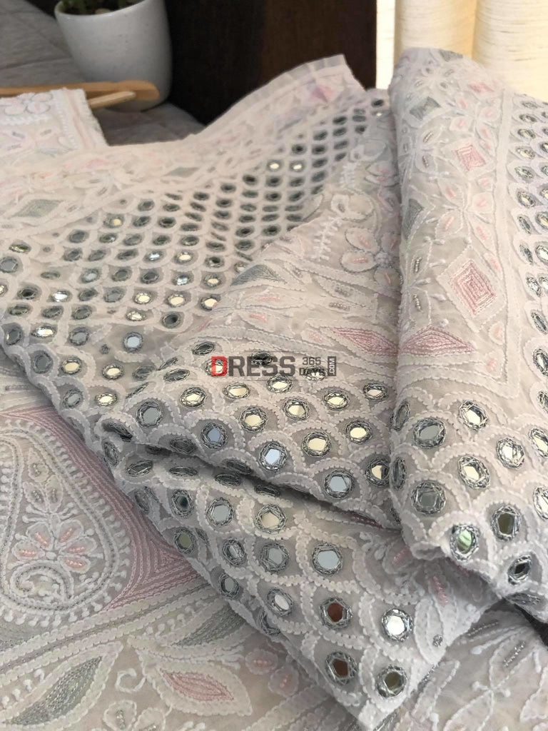 White Chikankari Mirror & Pearl Lehenga Set