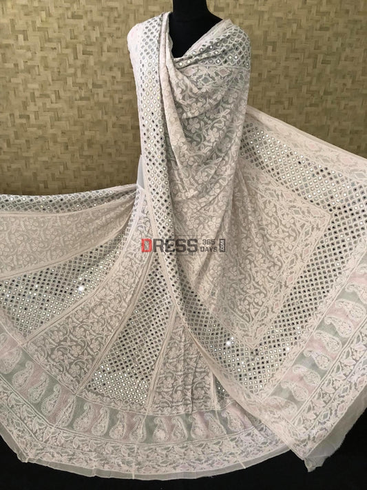 White Chikankari Mirror & Pearl Lehenga Set
