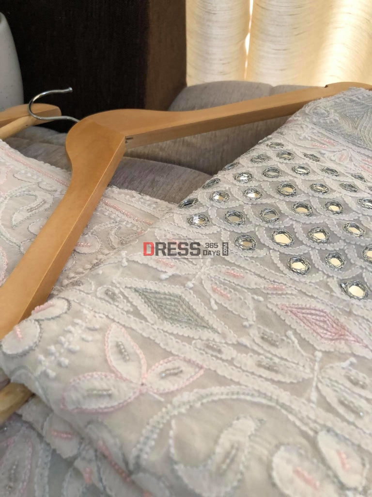 White Chikankari Mirror & Pearl Lehenga Set