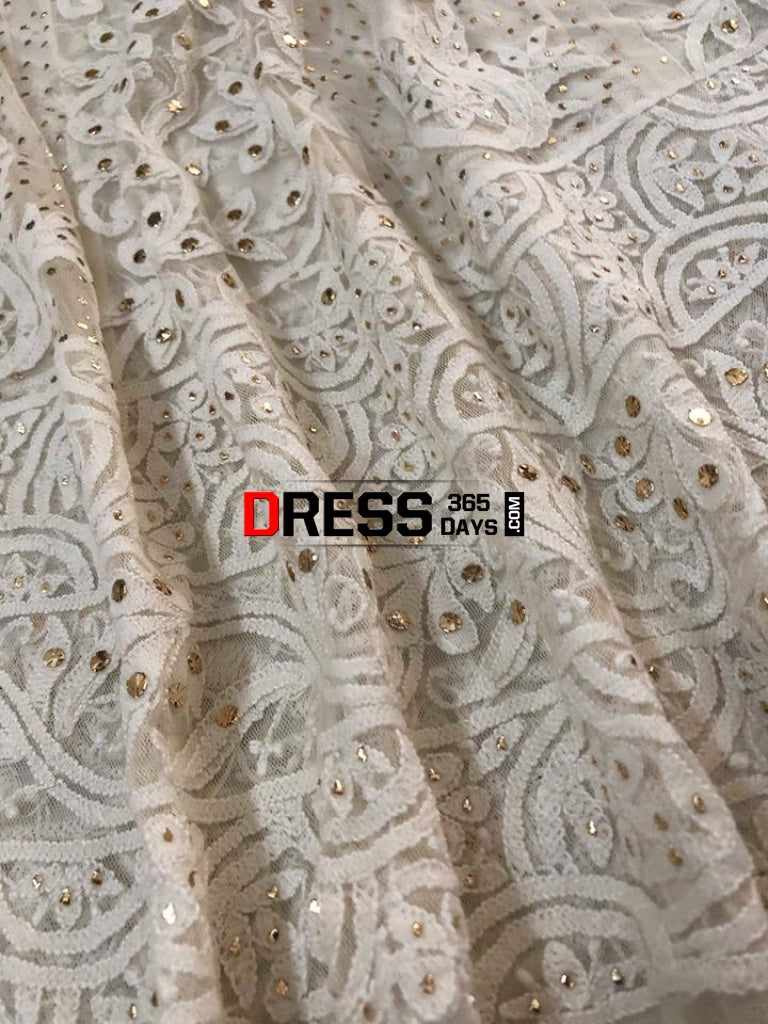 White Chikankari Net Anarkali With Mukaish (Anarkali And Dupatta)