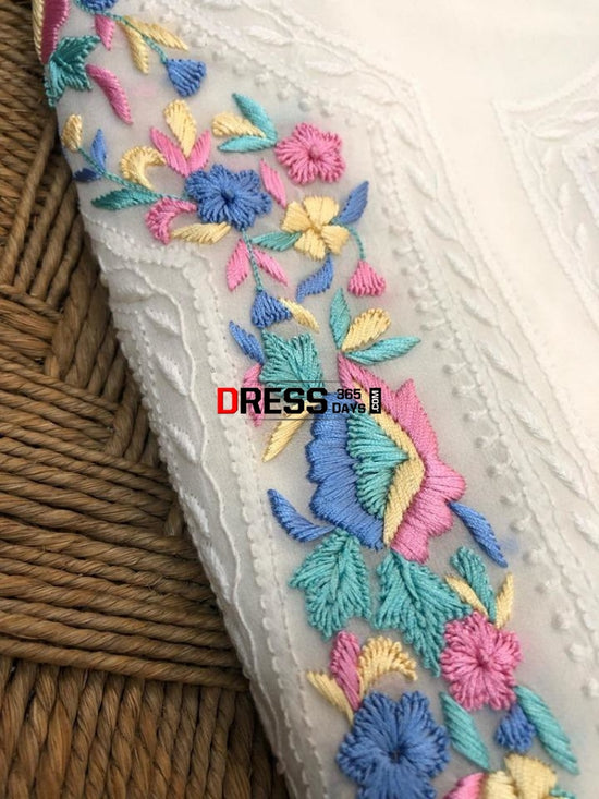 White - Chikankari with Parsi Style Embroidery Cotton Unstitched Kurta Material 38