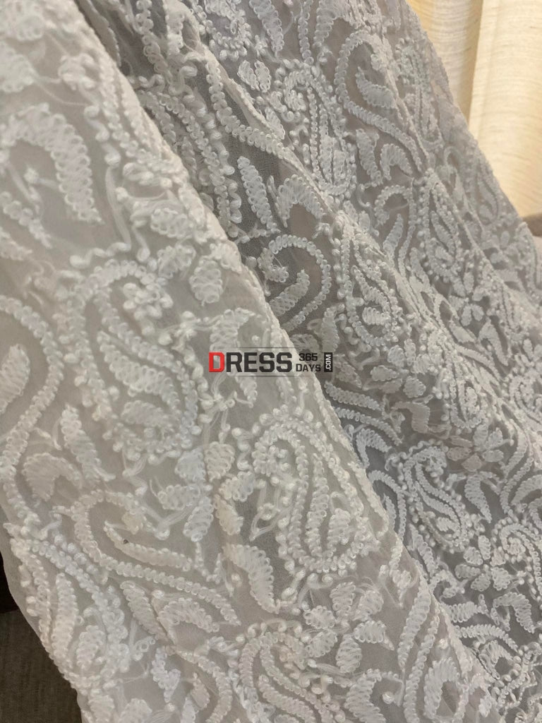 White Georgette Kurti Fabric Chikankari