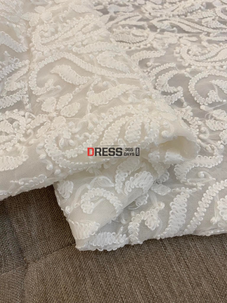 White Georgette Kurti Fabric Chikankari