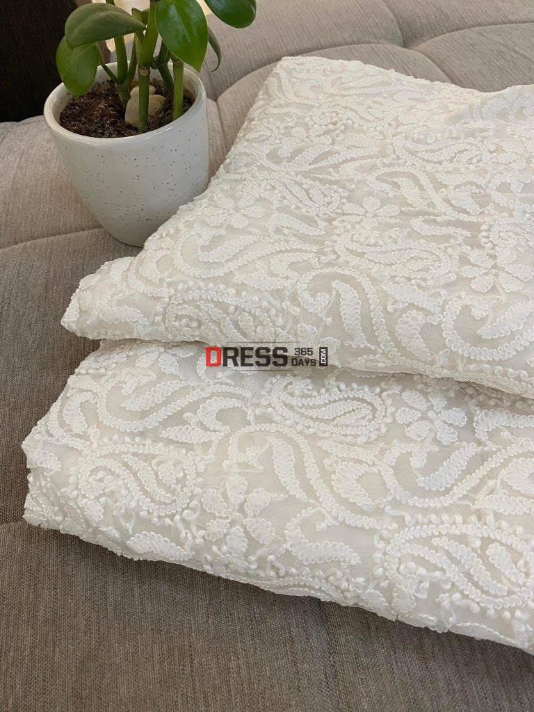 White Georgette Kurti Fabric Chikankari
