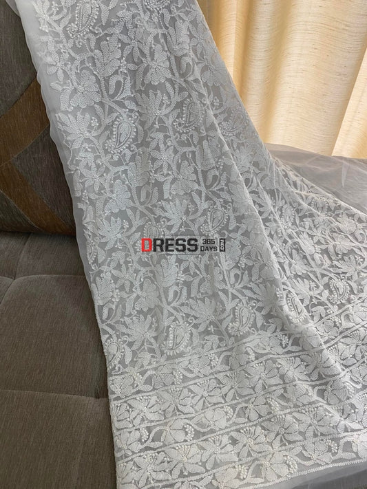 White Georgette Kurti Fabric Chikankari