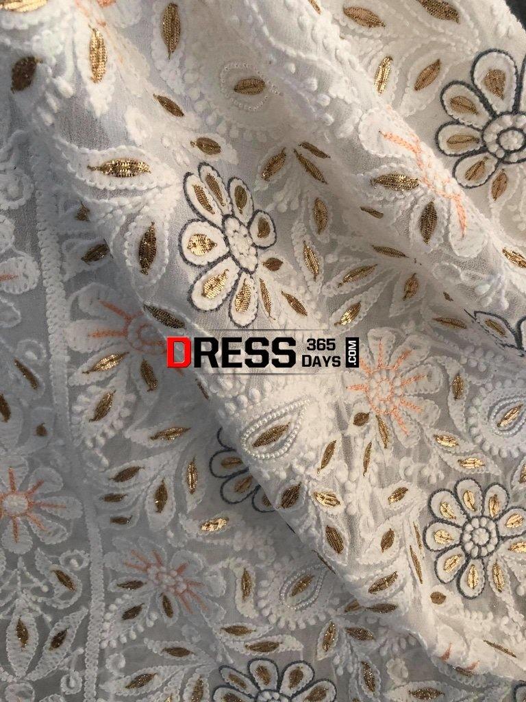 White Gota And Pearls Chikankari Dupatta