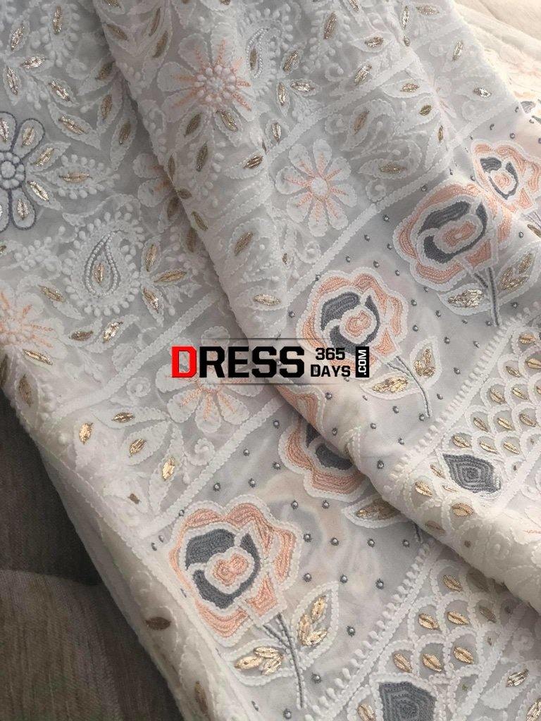 White Gota And Pearls Chikankari Dupatta