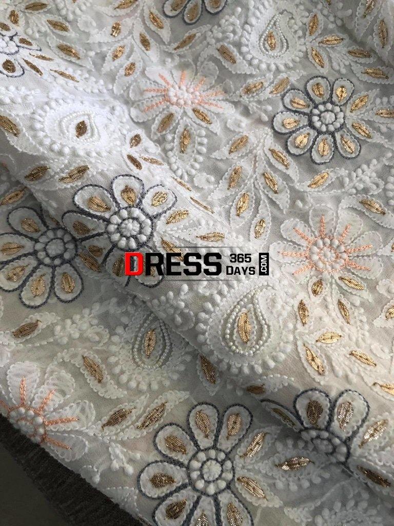 White Gota And Pearls Chikankari Dupatta