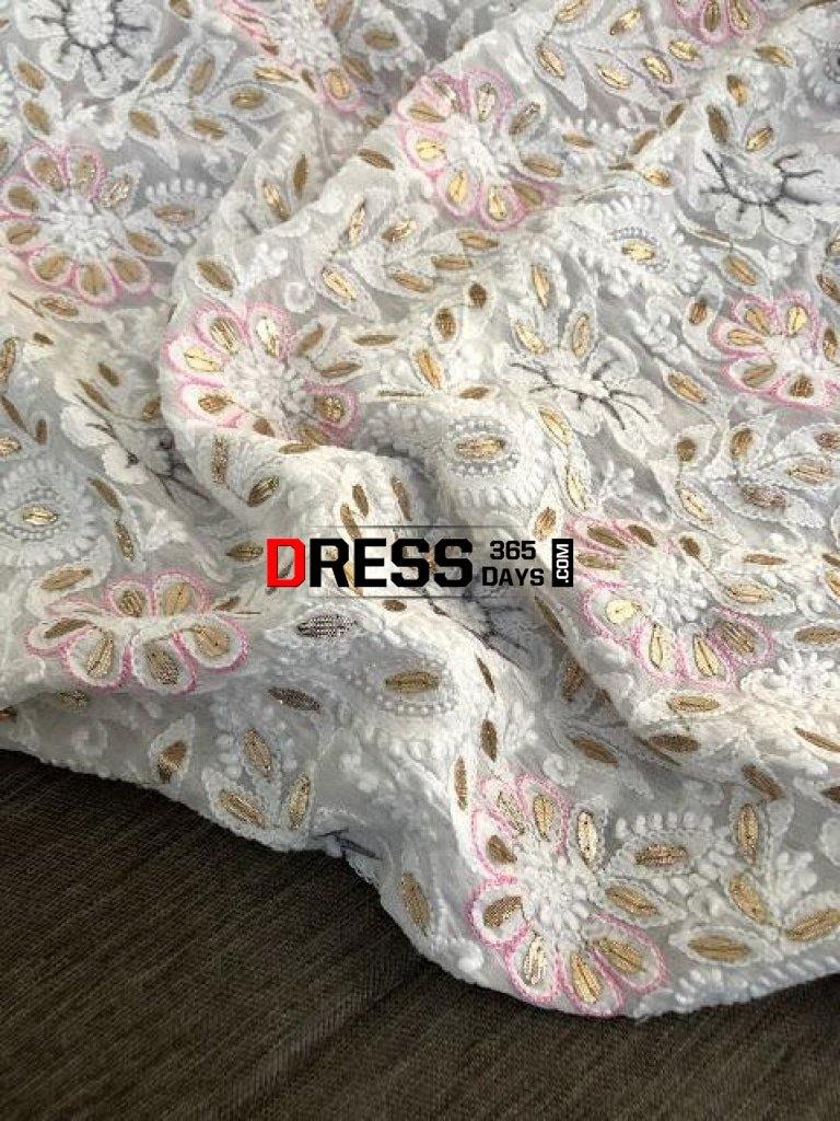 White Gota Patti And Pearls Work Dupatta Chikankari