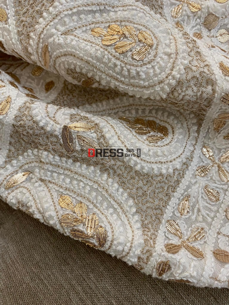 White Gota Patti Lucknowi Chikankari Lehenga Skirt (Only Skirt)