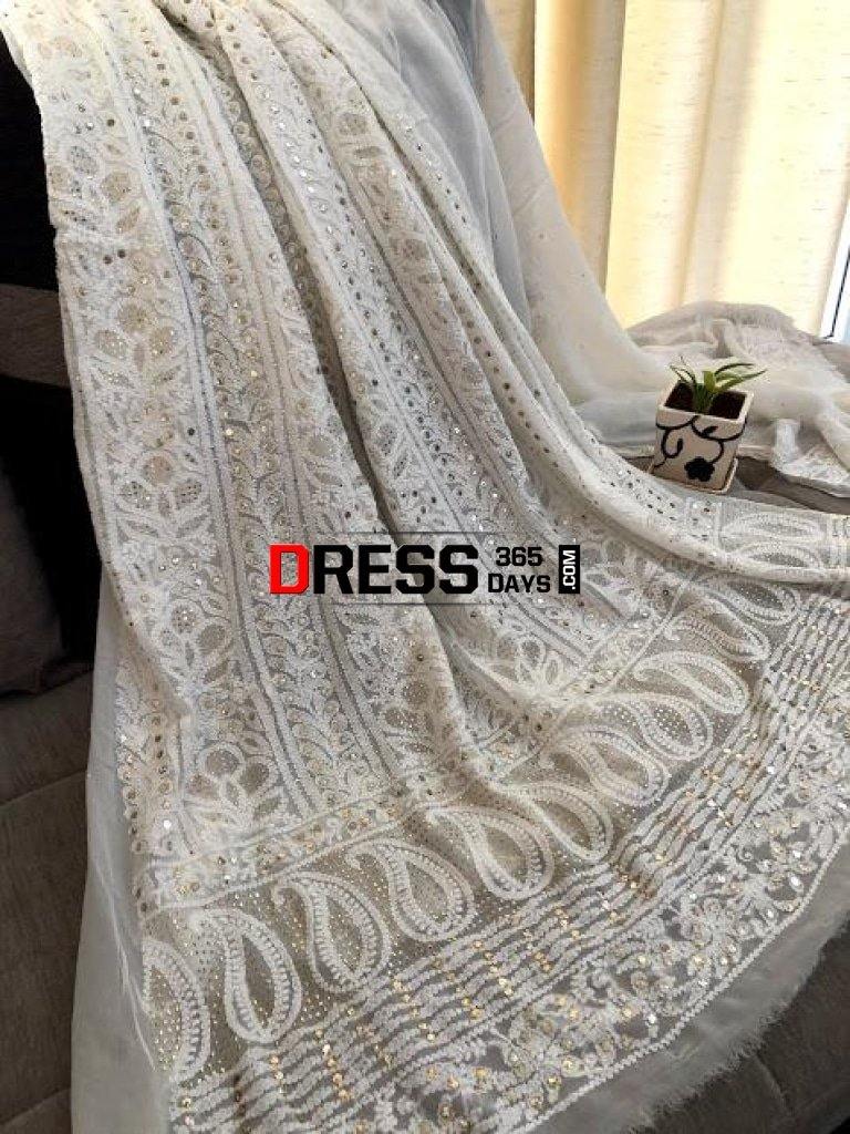 White Kamdani Chikankari Suit Suits
