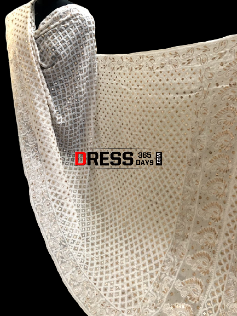 White Lucknowi Chikankari Gota Patti Dupatta