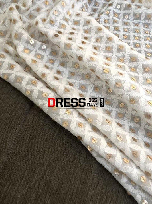 White Lucknowi Chikankari Gota Patti Dupatta