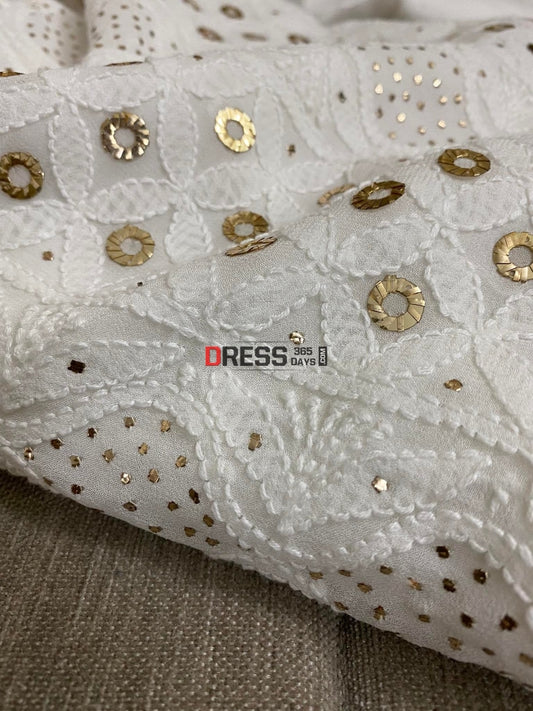 White Lucknowi Chikankari Ring Mukaish Suit Suits